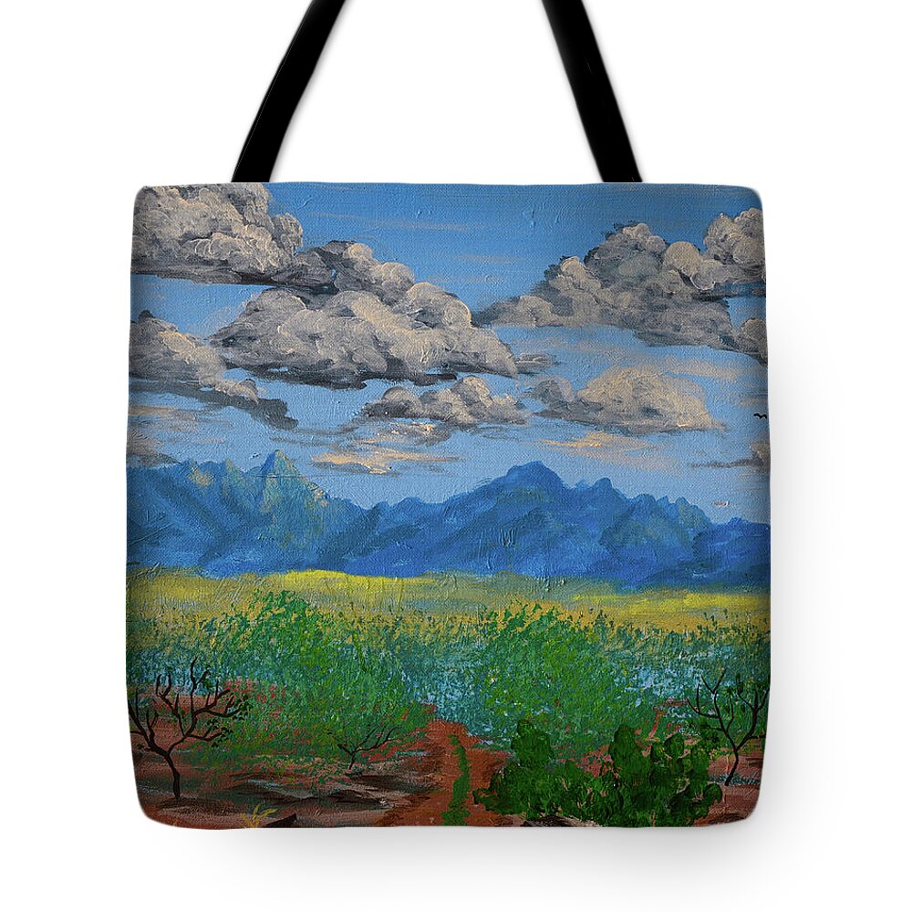 Clouds Tote Bag featuring the painting Santa Rita Mountains Clouds, Green Valley AZ by Chance Kafka