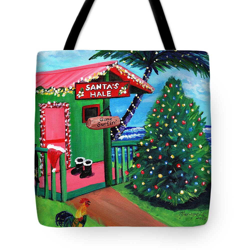 Santa Tote Bag featuring the painting Santa's Hale by Marionette Taboniar