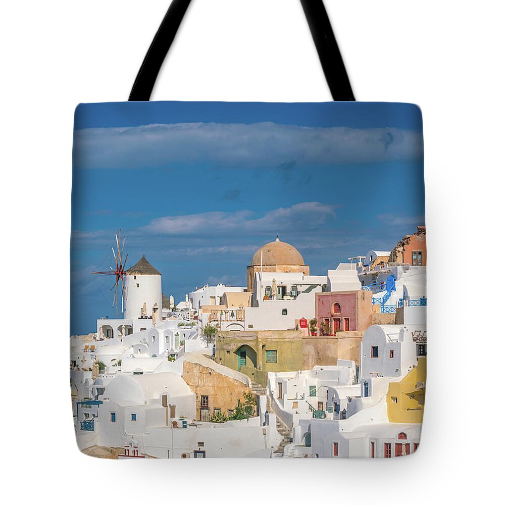 Blue Tote Bag featuring the photograph Santorini 14 by Aloke Design