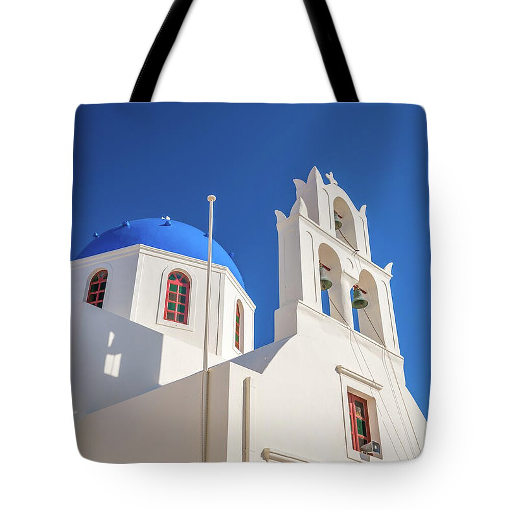 Blue Tote Bag featuring the photograph Santorini 19 by Aloke Design