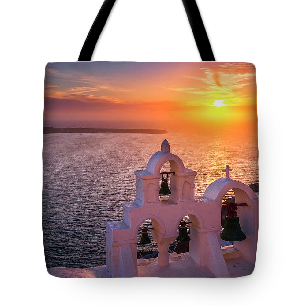 Greece Tote Bag featuring the photograph Santorini Sunset by Evgeni Dinev