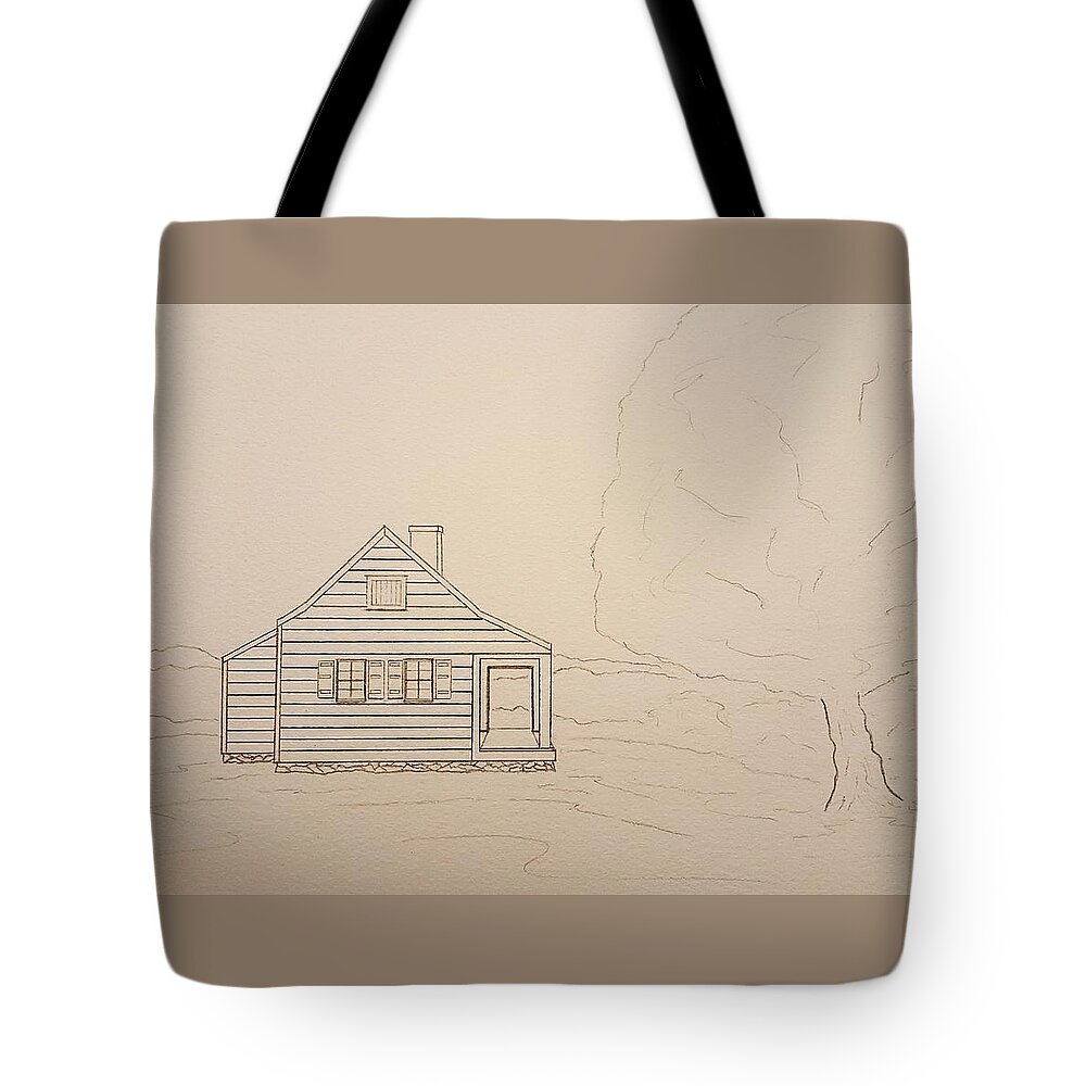 Sketch Tote Bag featuring the drawing Saratoga Farmhouse by John Klobucher