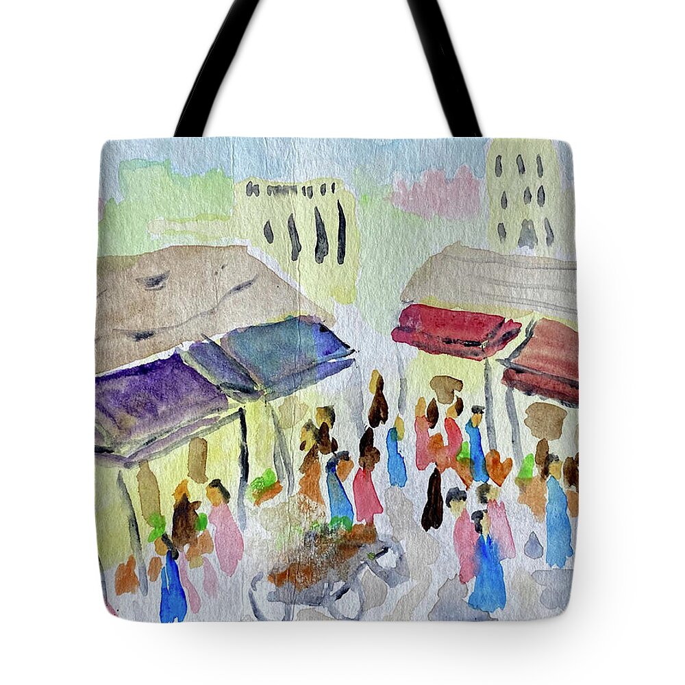 Paris Tote Bag featuring the painting Saturday Market by John Macarthur