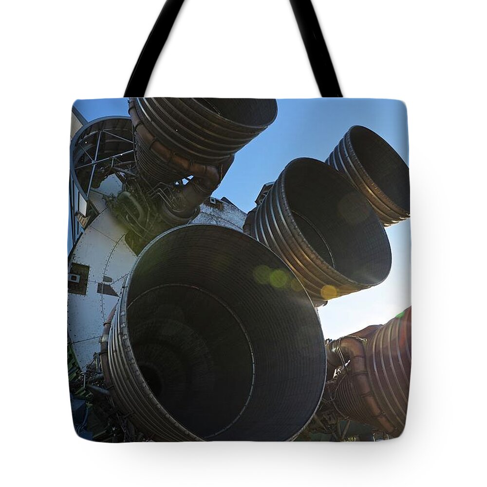 Saturn Tote Bag featuring the photograph Saturn V Rocket Display by Sean Hannon