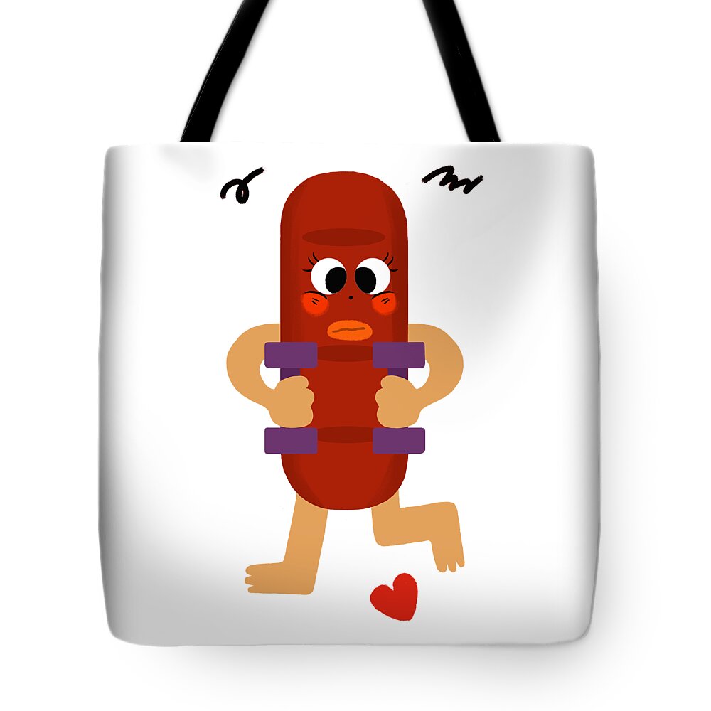 Sausage Tote Bag featuring the drawing Sausages love dumbbell movement by Min Fen Zhu