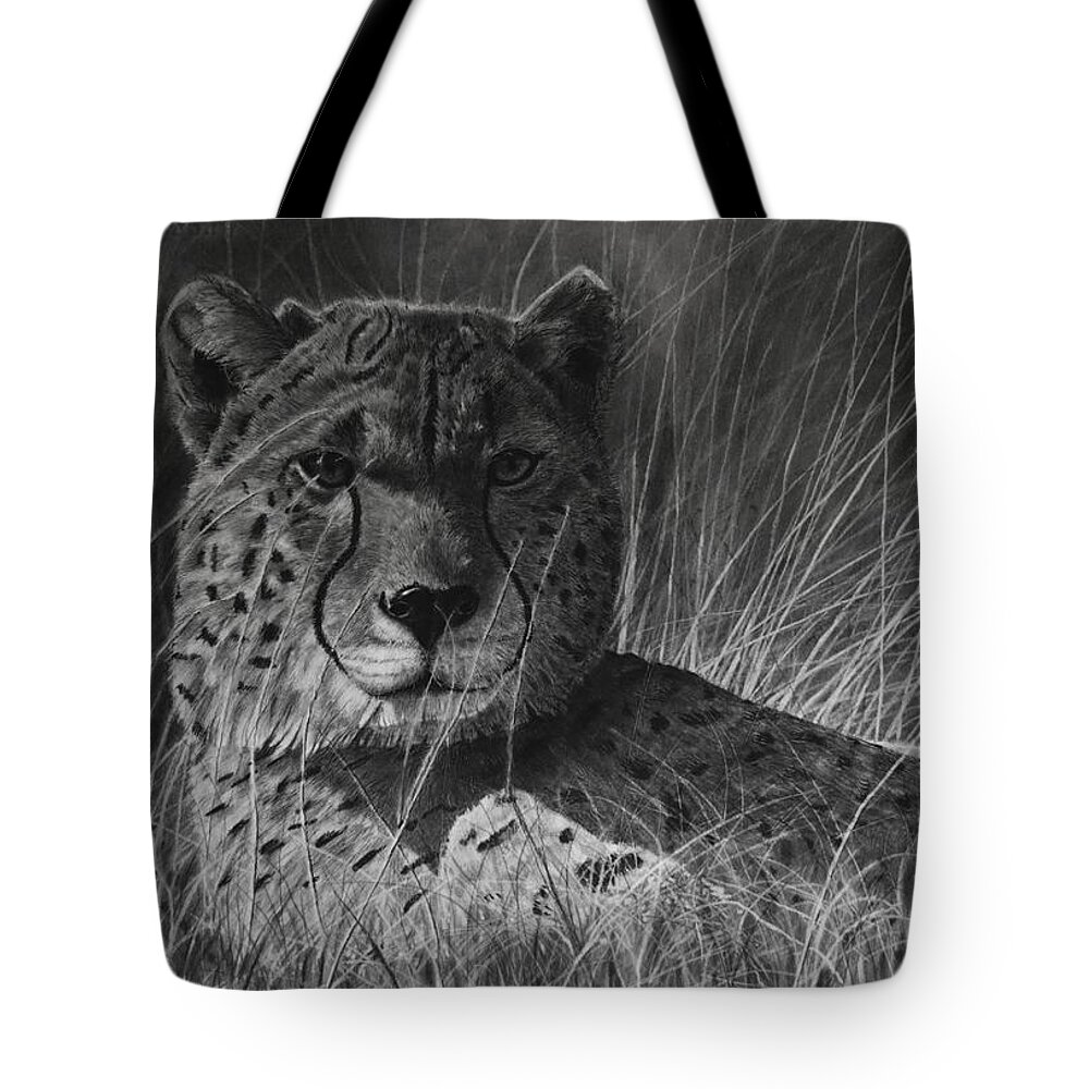 Cheetah Tote Bag featuring the drawing Savannah by Greg Fox