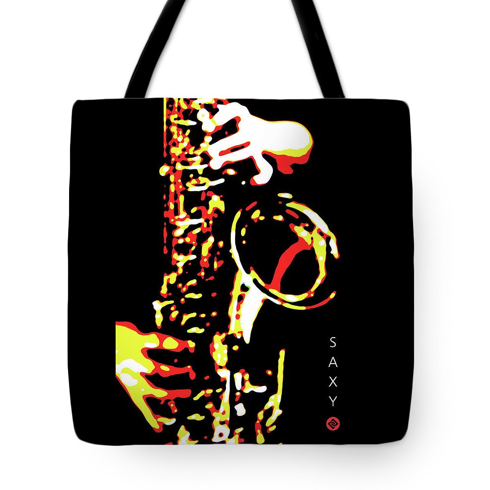 Saxophone Image Posters Tote Bag featuring the digital art Saxy Black Poster by David Davies