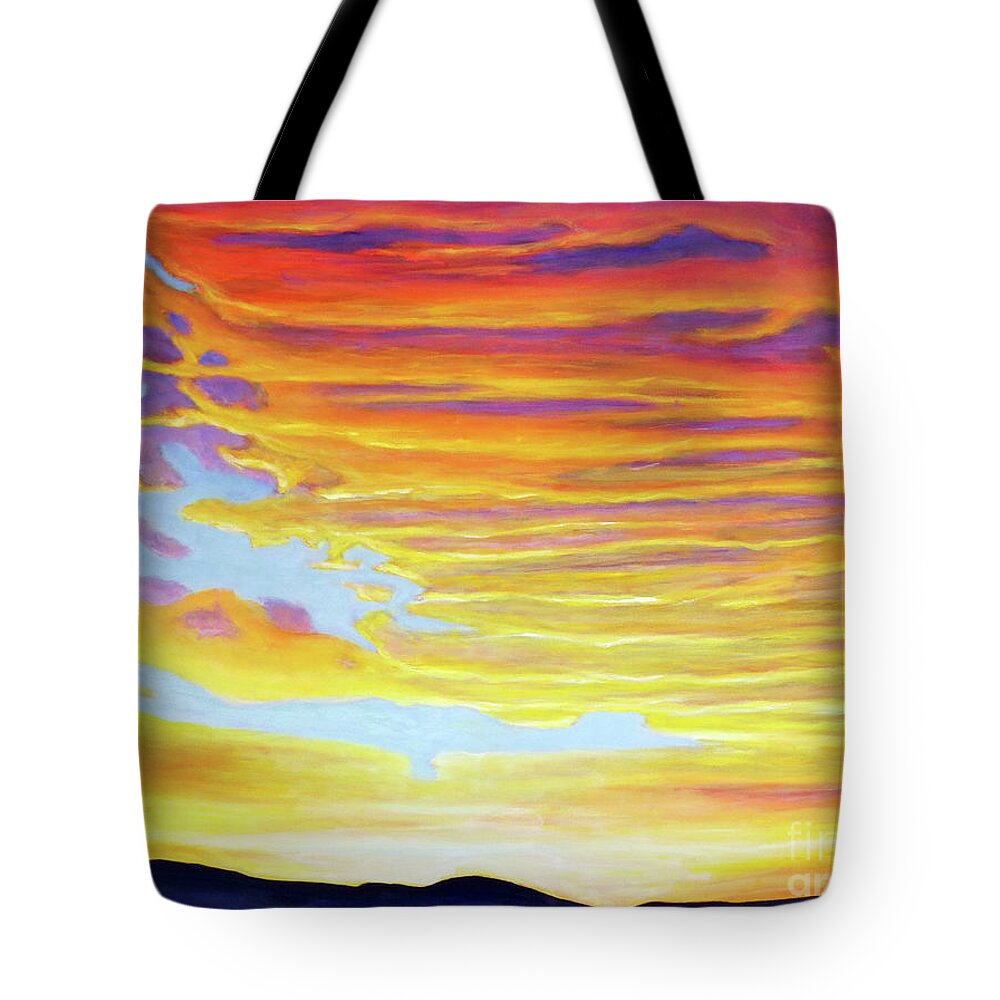 Sunset Tote Bag featuring the painting Saying Goodbye by Brian Commerford