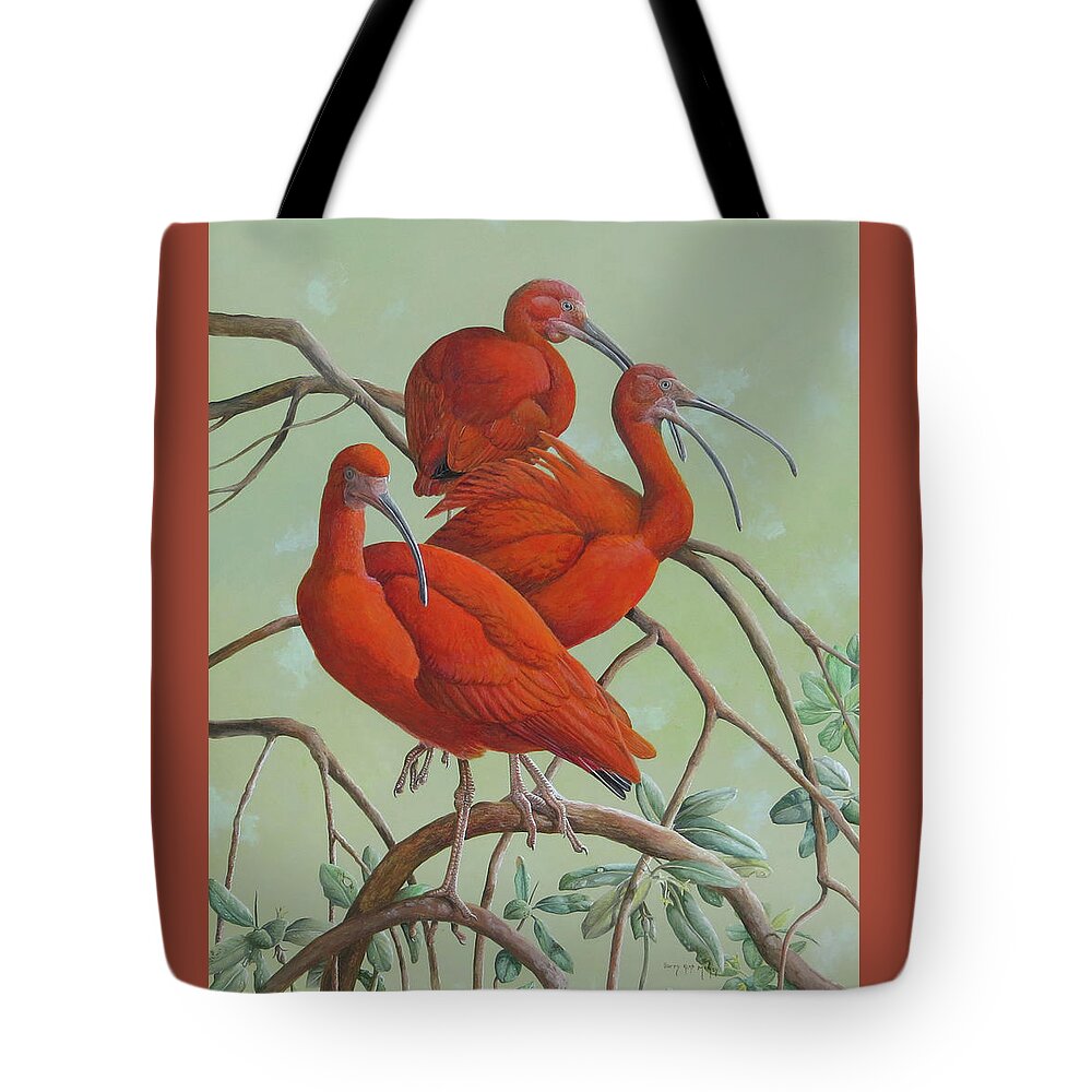 Scarlet Ibis Tote Bag featuring the painting Scarlet Ibis by Barry Kent MacKay