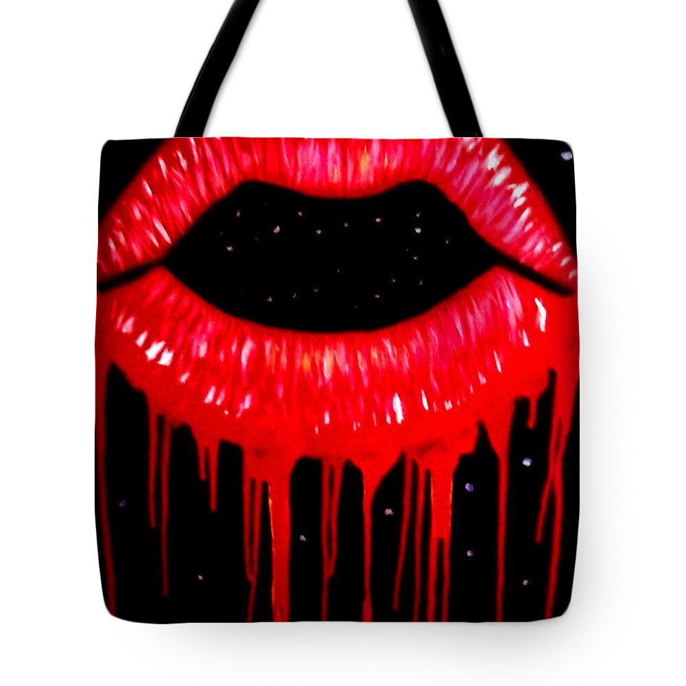 Lips Tote Bag featuring the painting Scarlett Lips by Anna Adams