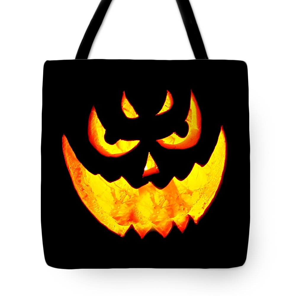 Jack O Lantern Tote Bag featuring the digital art Scary Glowing Pumpkin Halloween Costume by Flippin Sweet Gear