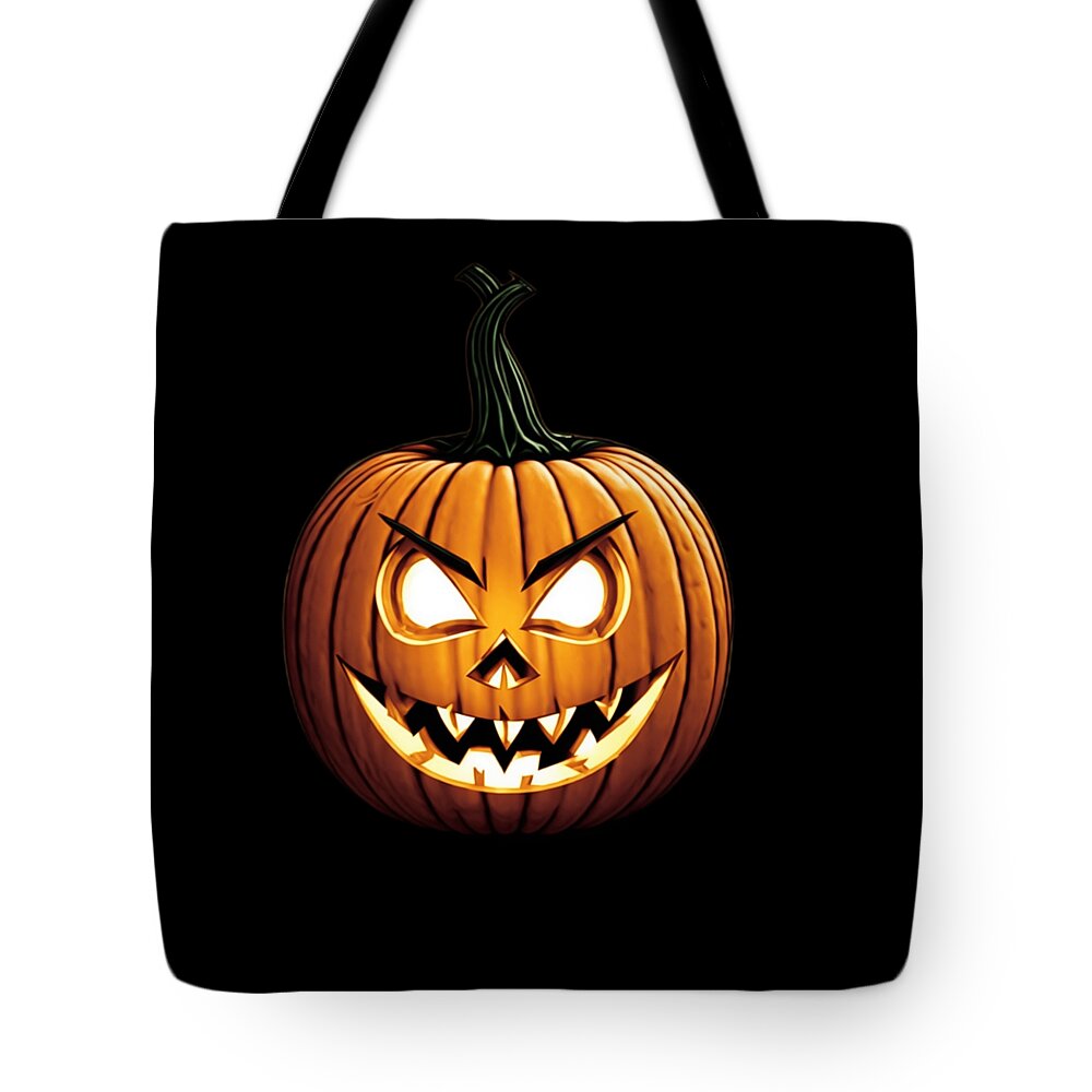 Cool Tote Bag featuring the digital art Scary Jack-O-Lantern Halloween by Flippin Sweet Gear