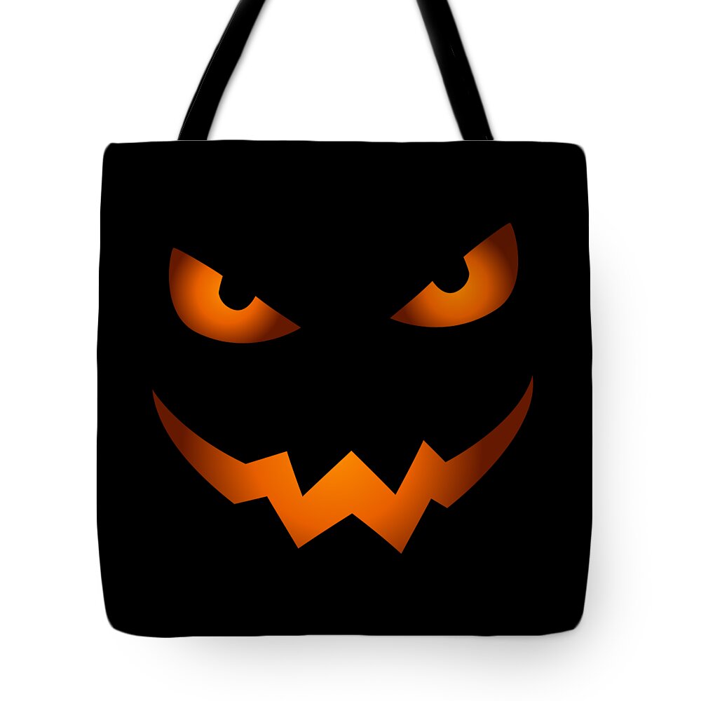 Scary Pumpkin Tote Bag featuring the digital art Scary Jack O Lantern Pumpkin Face Halloween Costume by Flippin Sweet Gear