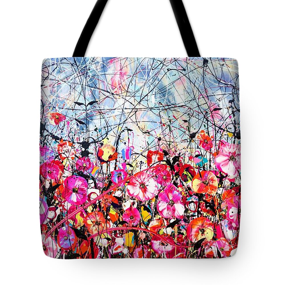 Flowers Tote Bag featuring the painting Scattered Rainbows by Angie Wright