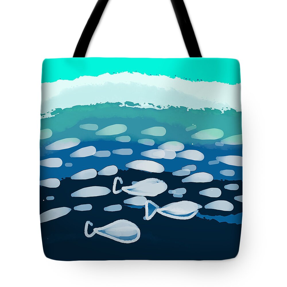 Fish Tote Bag featuring the digital art School of fish by Faa shie
