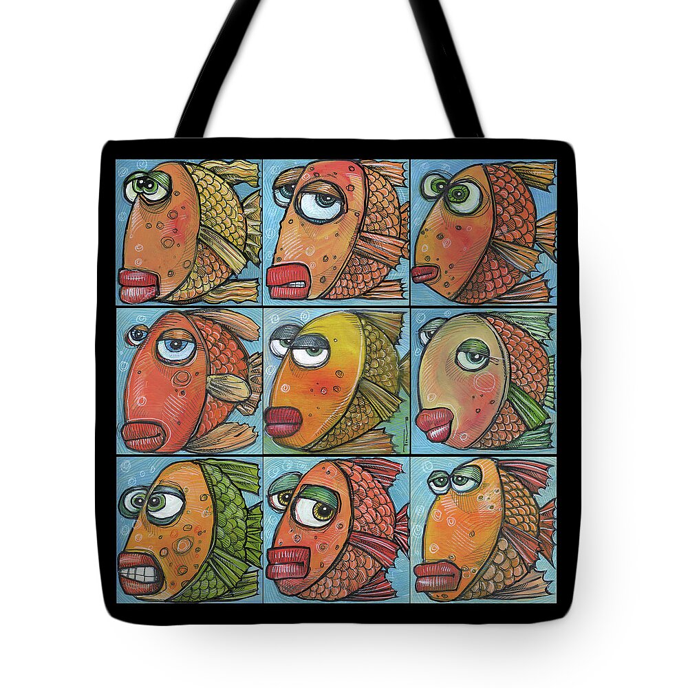 Fish Tote Bag featuring the painting School of Nine Fish by Tim Nyberg