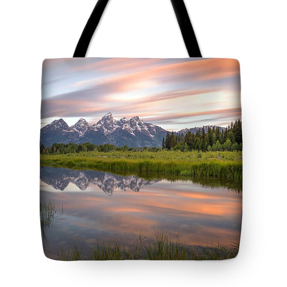 Schwabacher Landing Tote Bag featuring the photograph Schwabacher Landing at Sunrise by Constance Puttkemery