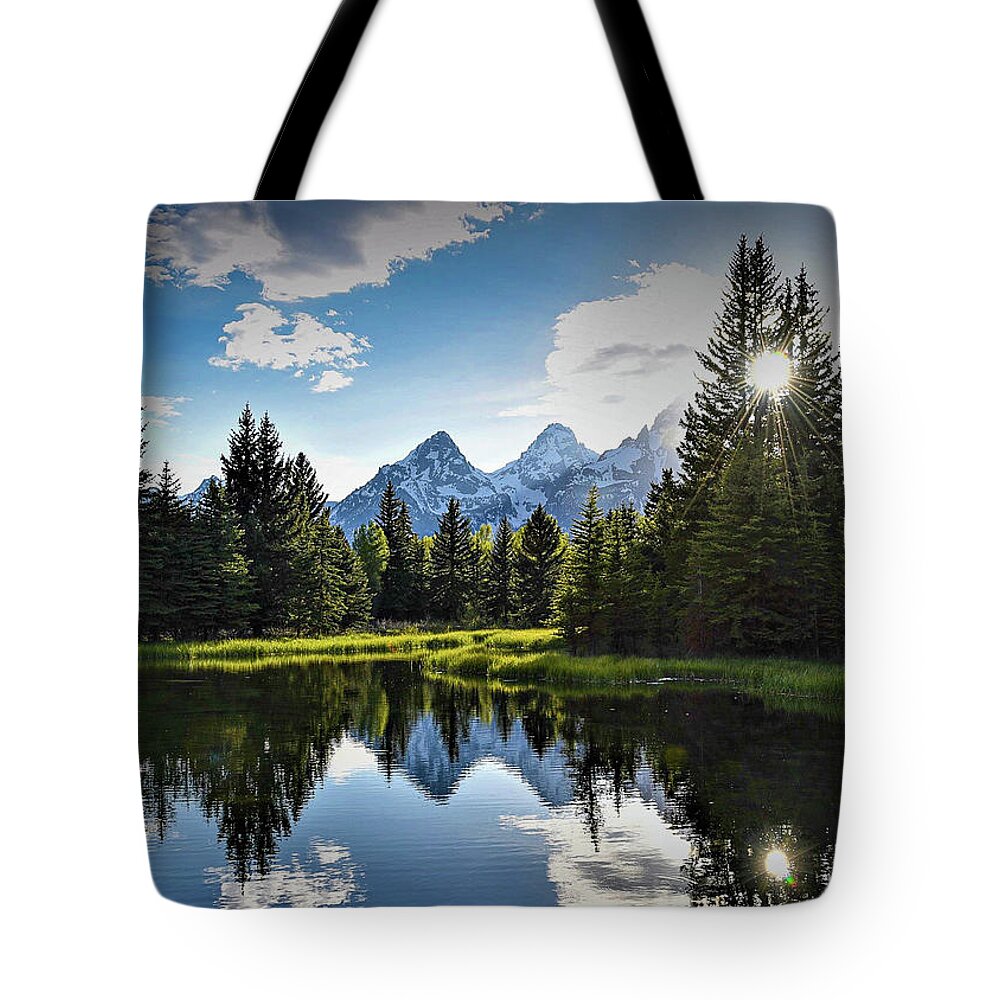 Grand Teton National Park Tote Bag featuring the photograph Schwabacher Landing Reflections by Lynn Thomas Amber