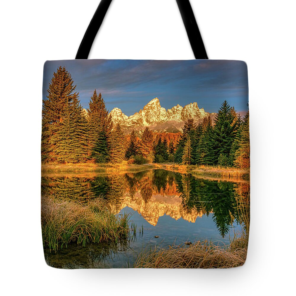 Schwabacher Tote Bag featuring the photograph Schwambacher Landing October Sunrise - Variant 2 by Kenneth Everett