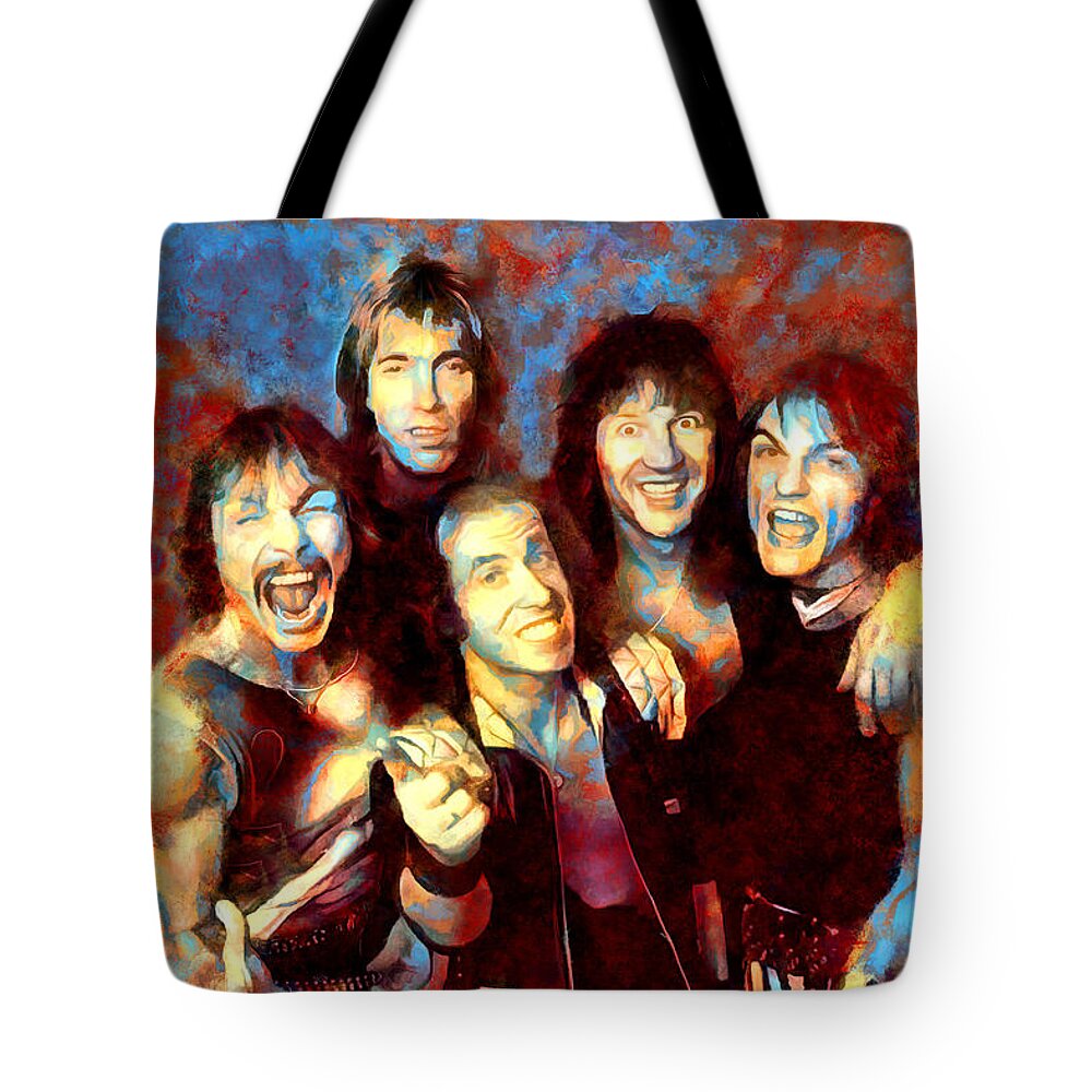 Scorpions Rock Band Tote Bag featuring the mixed media Scorpions Art Bad Boys Running Wild by The Rocker Chic