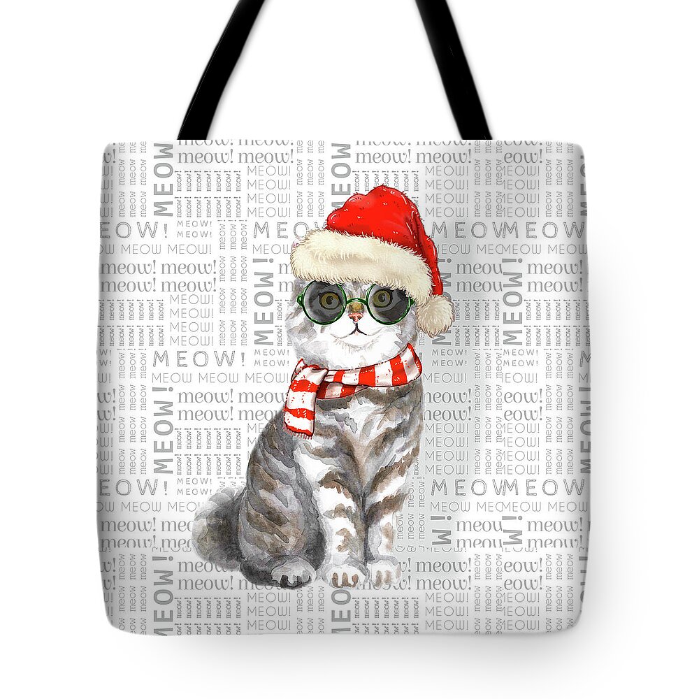 Christmas Tote Bag featuring the digital art Scottish Straight Cat Funny Christmas by Doreen Erhardt