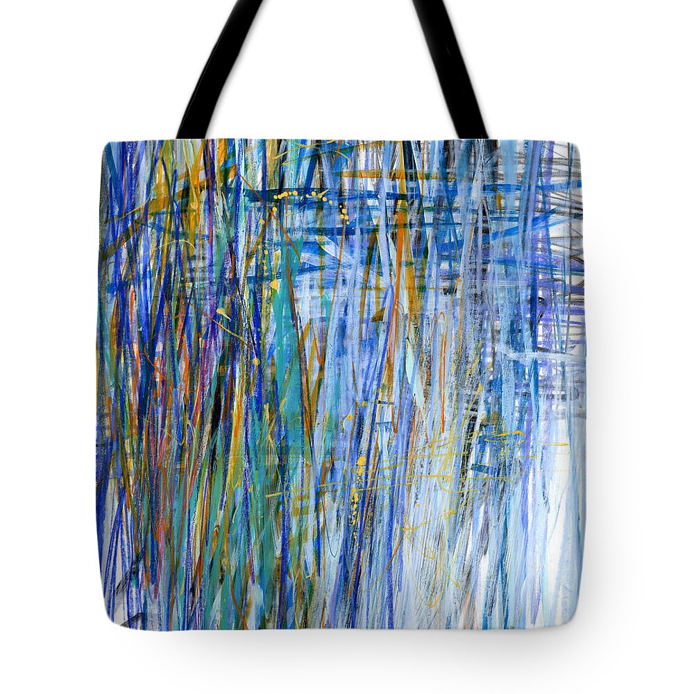 Abstract Art Tote Bag featuring the painting Scribble in Blue #2 by Jane Davies