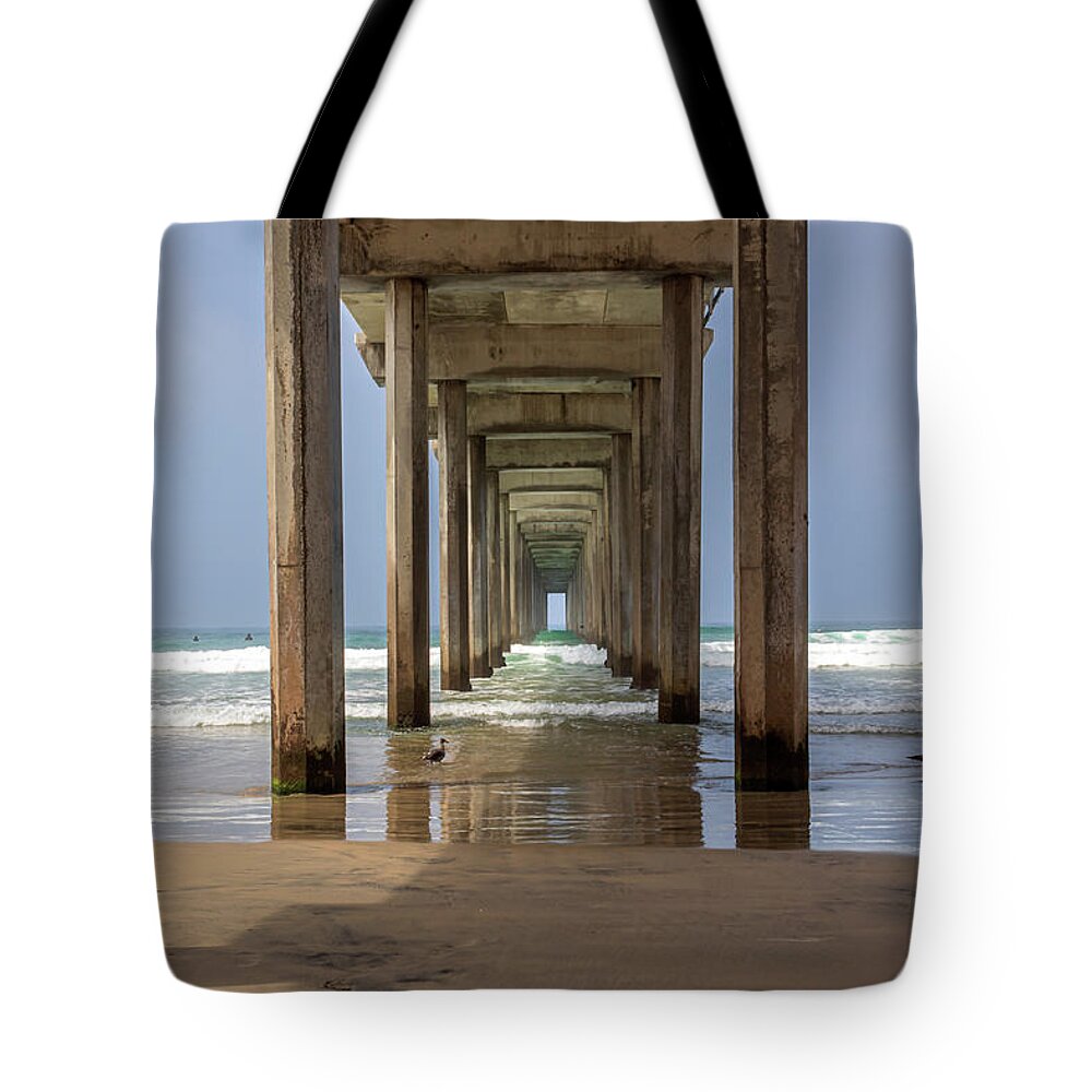 Scripps Tote Bag featuring the photograph Scripps Pier by Alison Frank