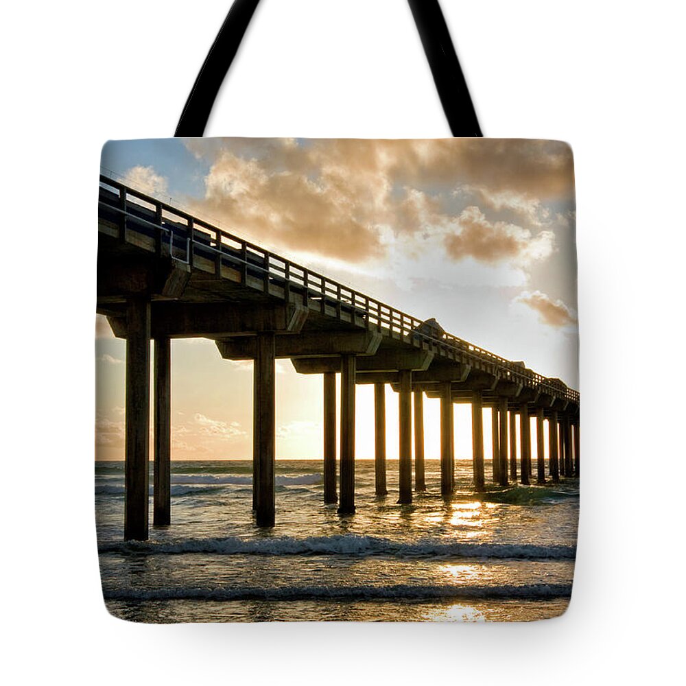 Waves Tote Bag featuring the photograph Scripps Pier at Sunset in La Jolla California by Julia Hiebaum