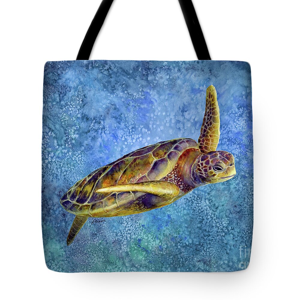 Underwater Tote Bag featuring the painting Sea Turtle 2 on Blue by Hailey E Herrera
