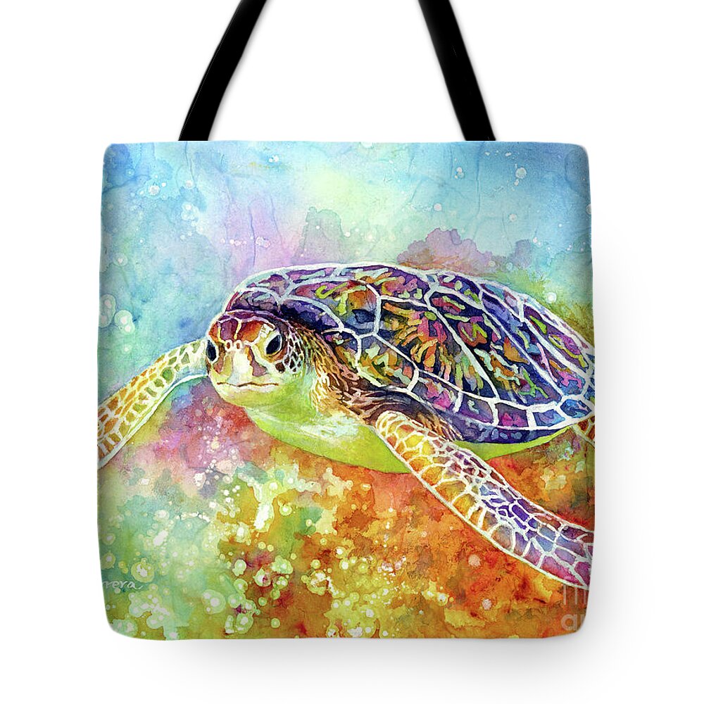 Urtle Tote Bag featuring the painting Sea Turtle 3-pastel colors by Hailey E Herrera