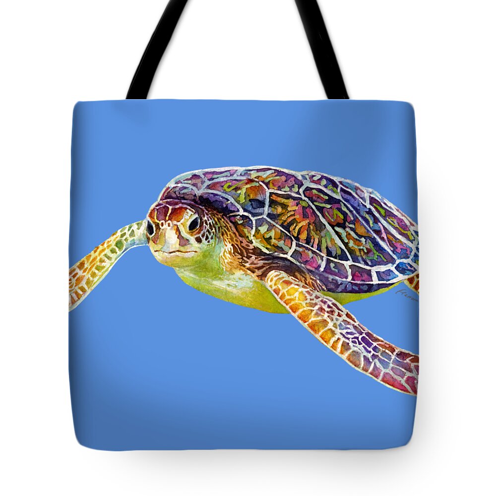 Turtle Tote Bag featuring the painting Sea Turtle 3 - solid background by Hailey E Herrera