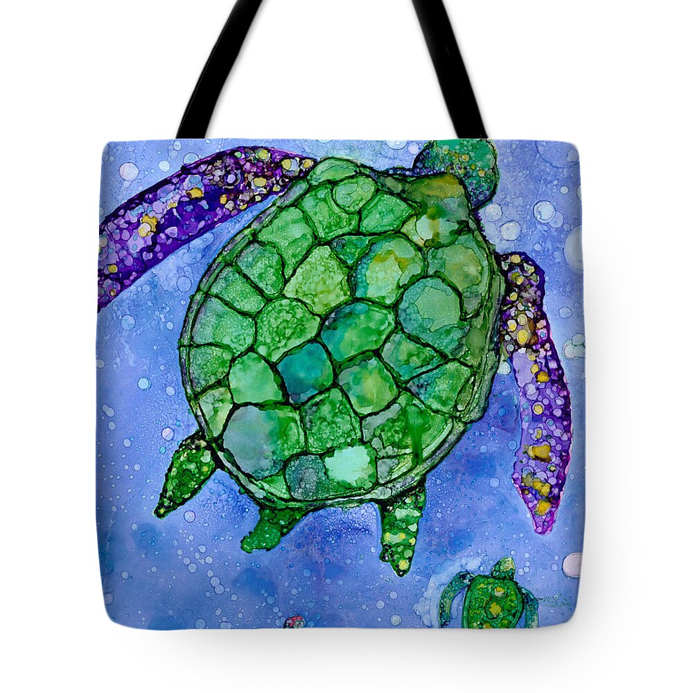 Paint Tote Bag featuring the painting Sea Turtle and Babies by Joyce Clark