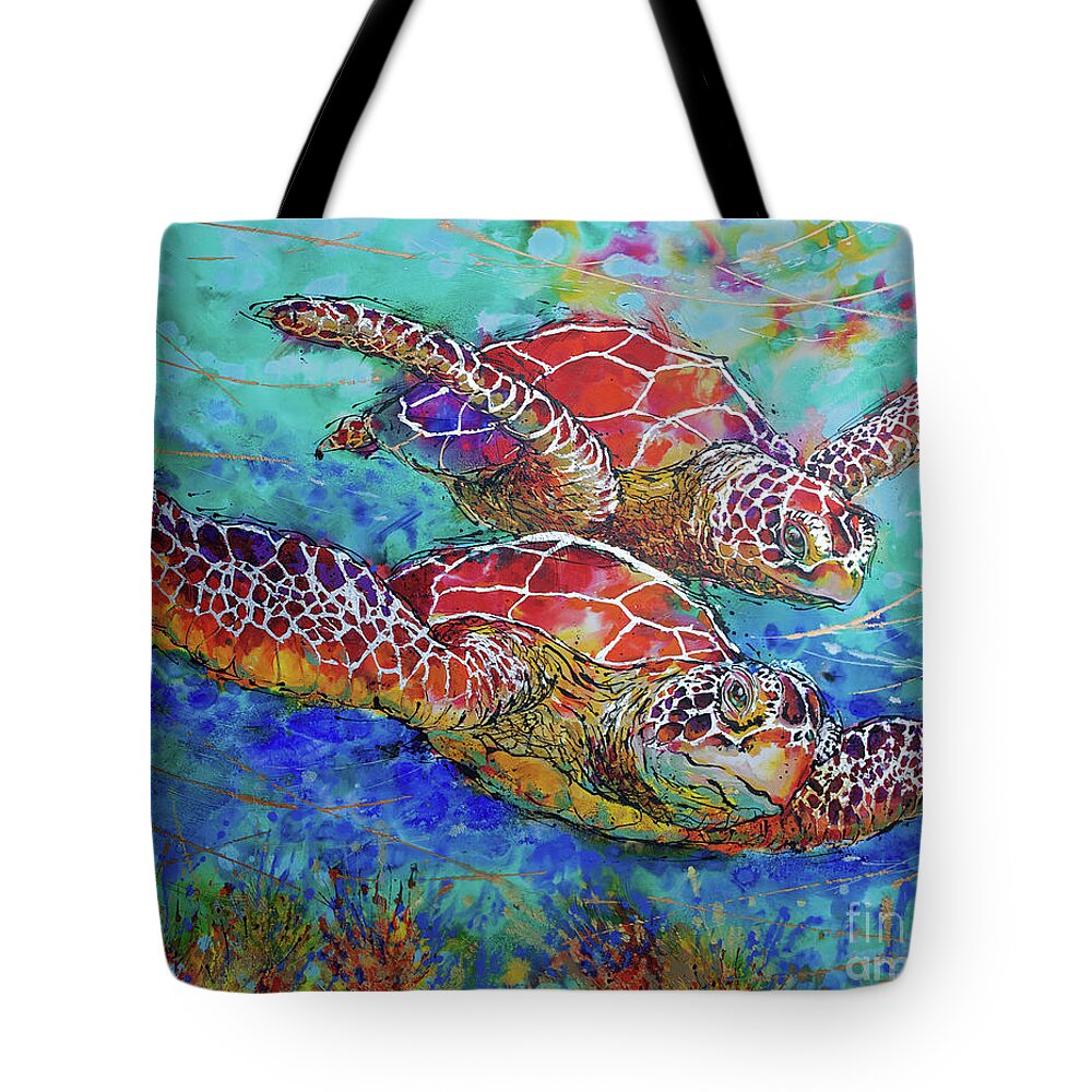  Tote Bag featuring the painting Sea Turtle Buddies II by Jyotika Shroff