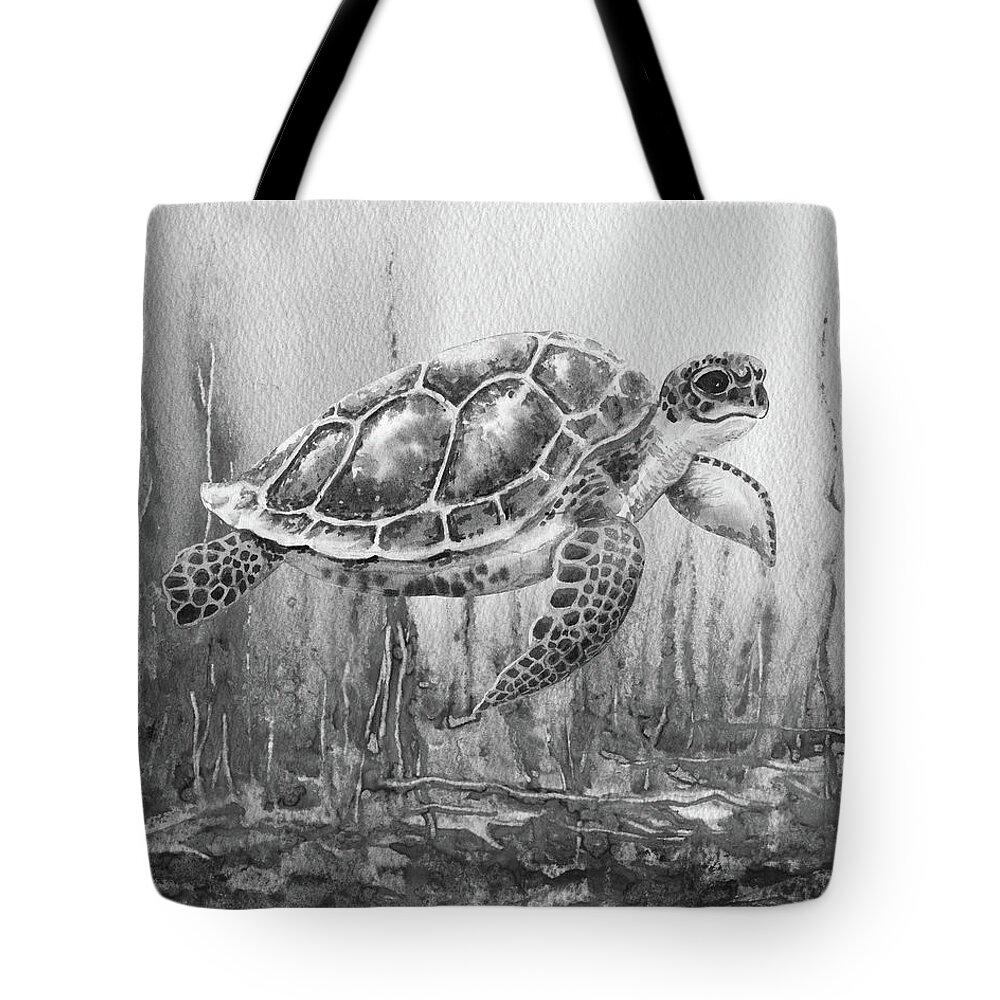 Turtle Tote Bag featuring the painting Sea Turtle Gray Watercolor Ocean Creature IX by Irina Sztukowski