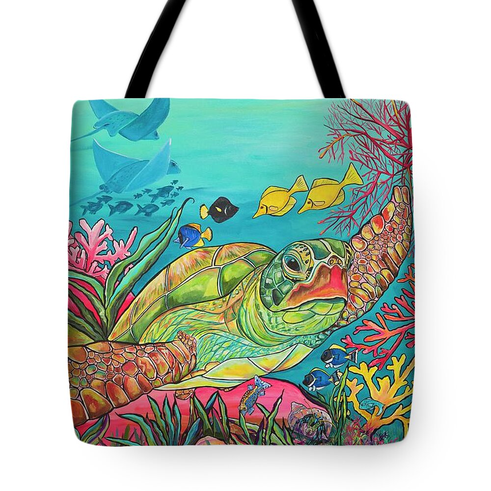 Sea Turtle Tote Bag featuring the painting Sea Turtles Coral Reef by Patti Schermerhorn