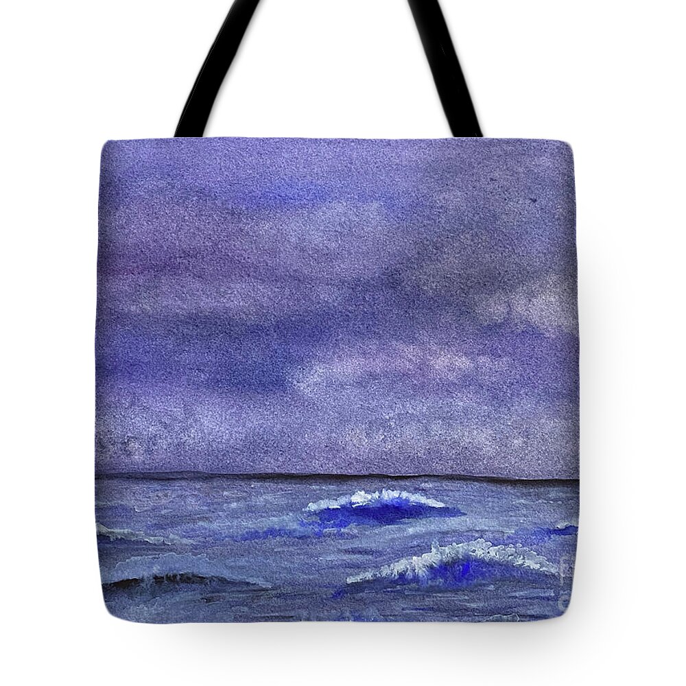 Sea Tote Bag featuring the painting Sea with Purple Sky by Lisa Neuman