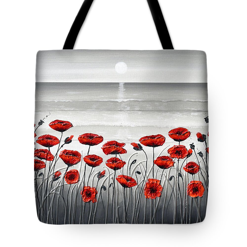 Red Poppies Tote Bag featuring the painting Sea with Red Poppies by Amanda Dagg