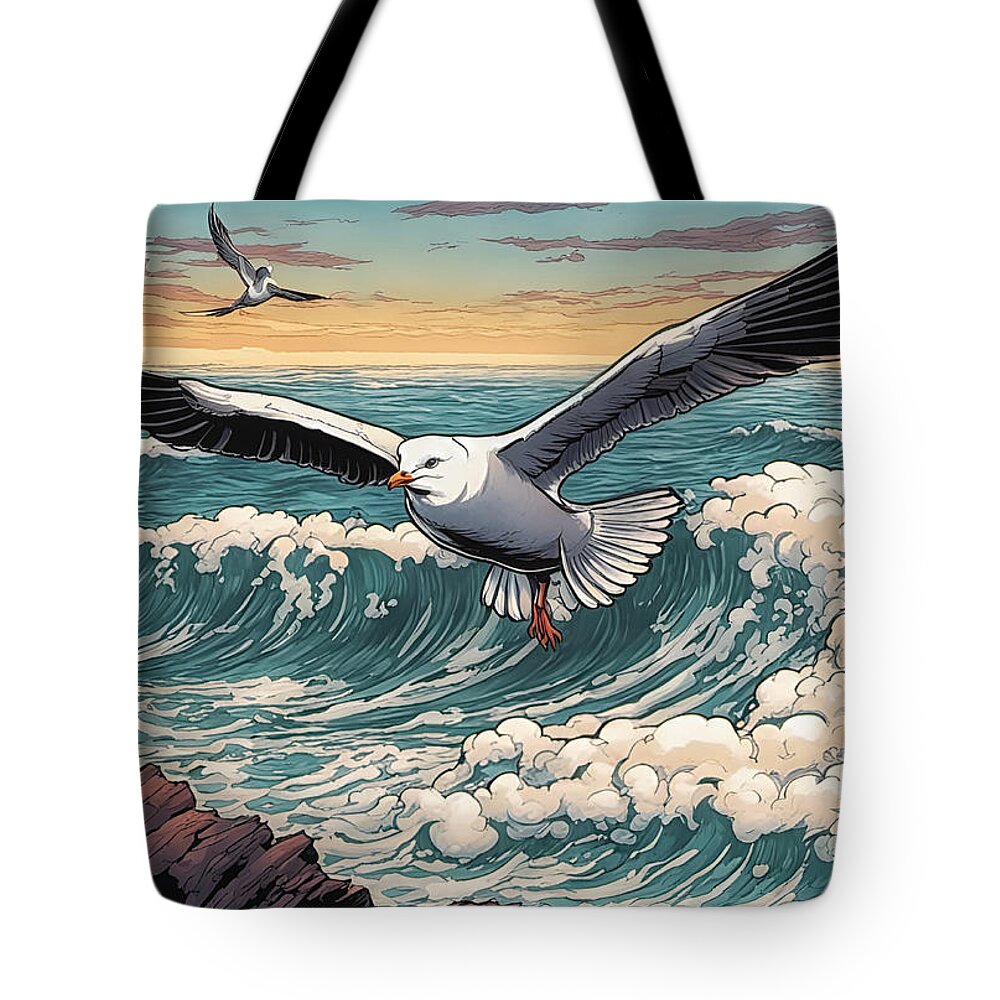 Seagull Tote Bag featuring the photograph Seagull and the Sea by Cate Franklyn