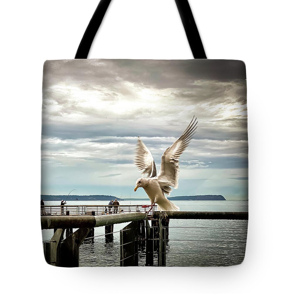 Seabird Tote Bag featuring the photograph Seagull's landing by Anamar Pictures