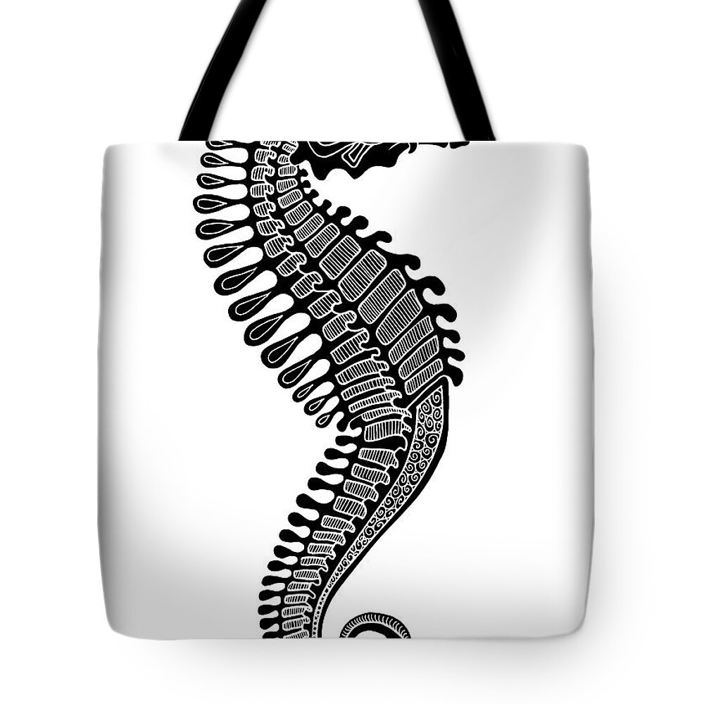 Seahorse Tote Bag featuring the drawing Seahorse Ink 5 by Amy E Fraser
