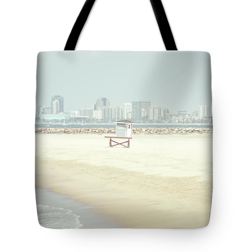 2015 Tote Bag featuring the photograph Seal Beach LIfeguard Tower Three and Jetty Photo by Paul Velgos