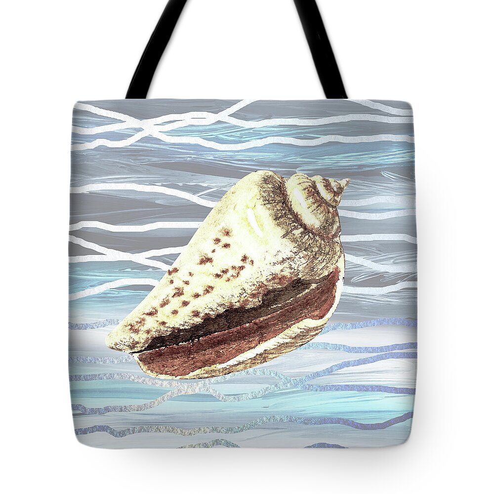 Shell Tote Bag featuring the painting Seashell On Teal Blue Beach House Nautical Painting Decor VIII by Irina Sztukowski