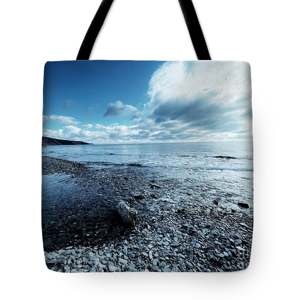 Bay Tote Bag featuring the photograph Seashells and Sky by Maya Mey Aroyo