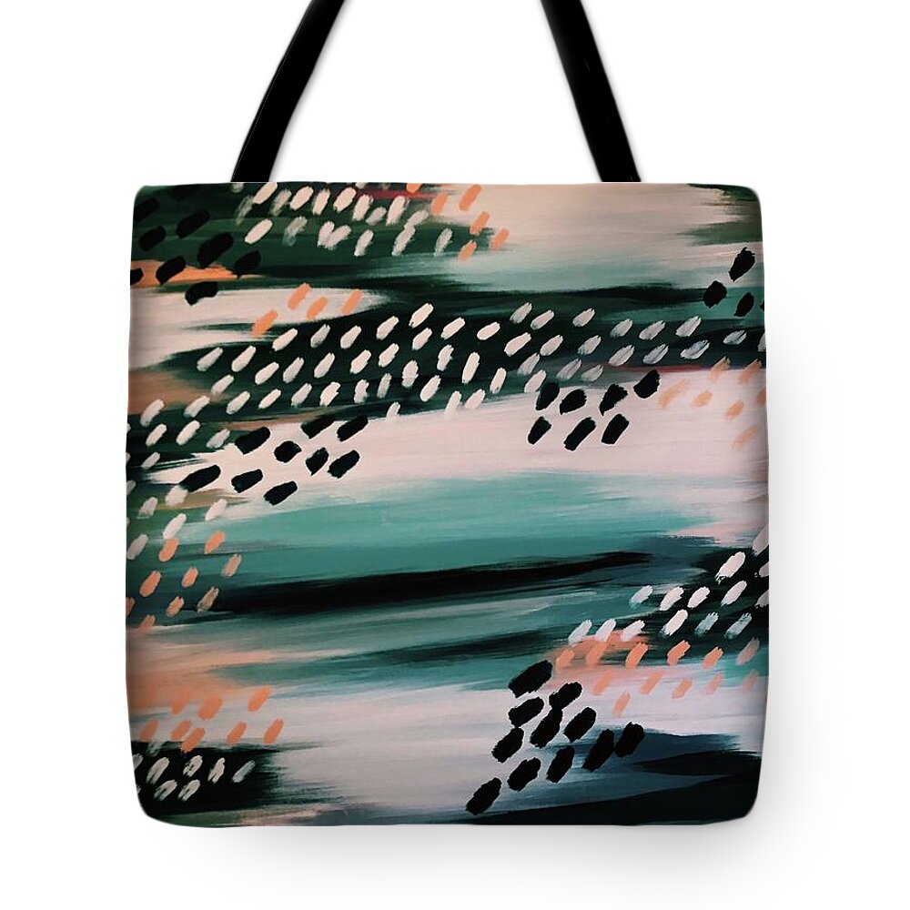 Coral Navy Seaside Beach Abstract Dots White Contrast Home Decor Painting Bright Vibrant Beach Tote Bag featuring the painting Seaside by Meredith Palmer