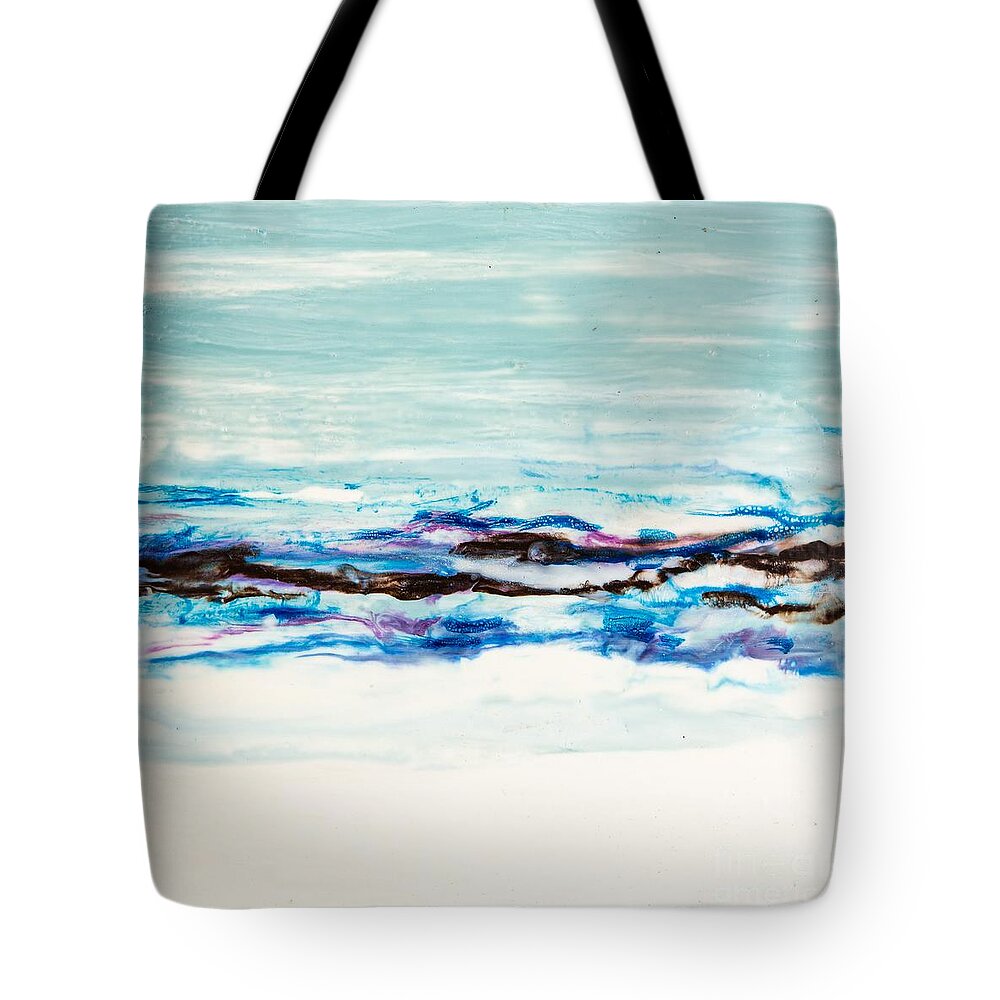 Abstract Tote Bag featuring the digital art Seaside Series I - Colorful Abstract Contemporary Acrylic Painting by Sambel Pedes