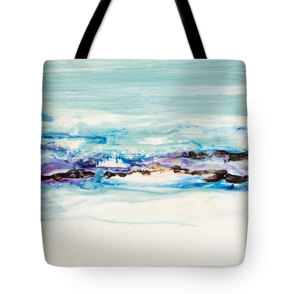 Abstract Tote Bag featuring the digital art Seaside Series II - Colorful Abstract Contemporary Acrylic Painting by Sambel Pedes