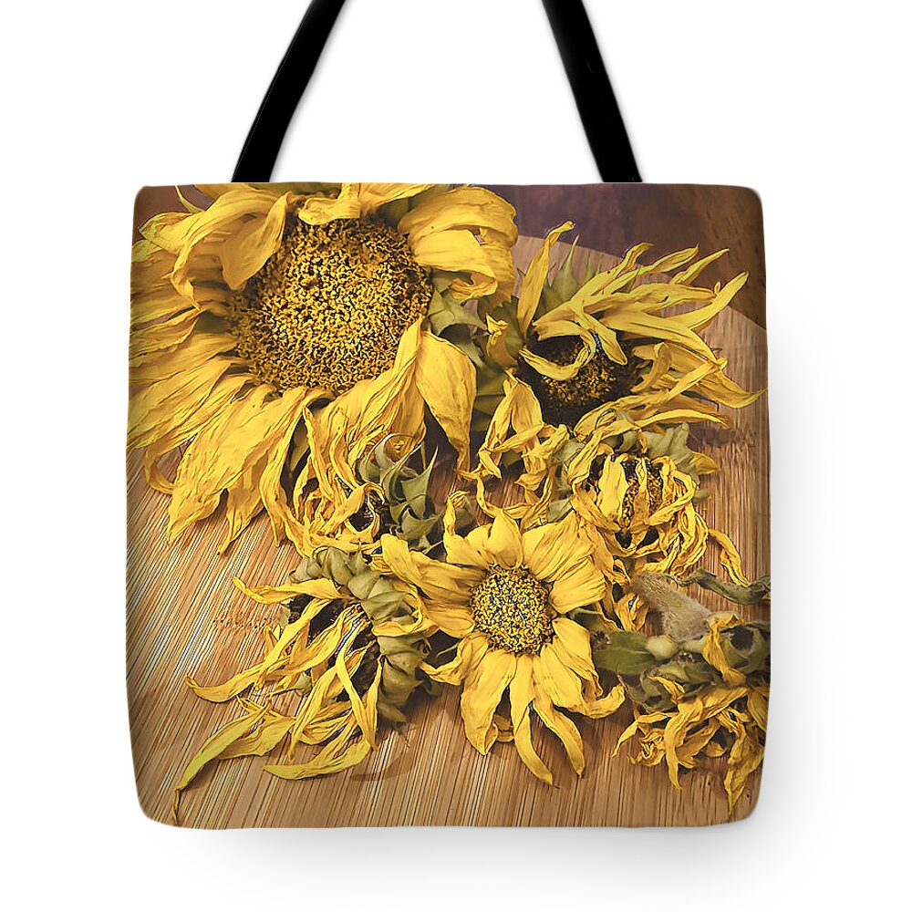 Sunflowers Tote Bag featuring the digital art Seasons End by Juliette Becker