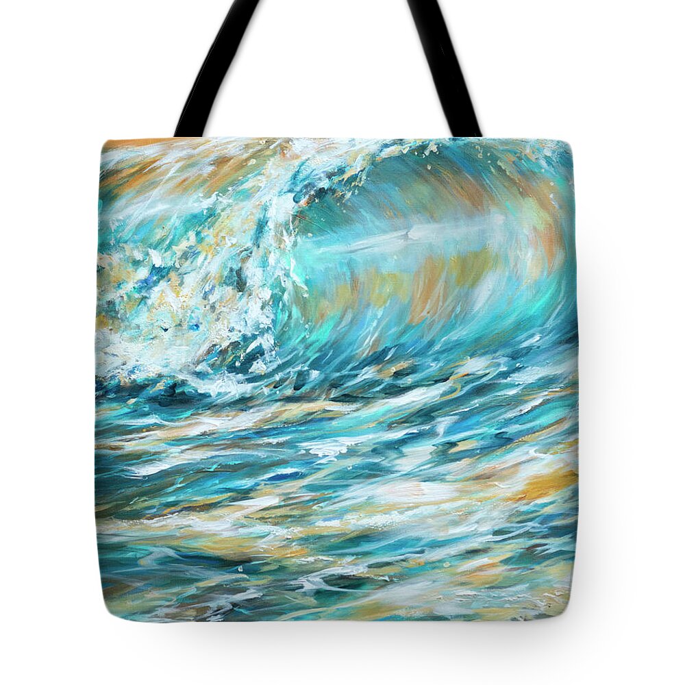 Beach Tote Bag featuring the painting Seaspray Gold by Linda Olsen