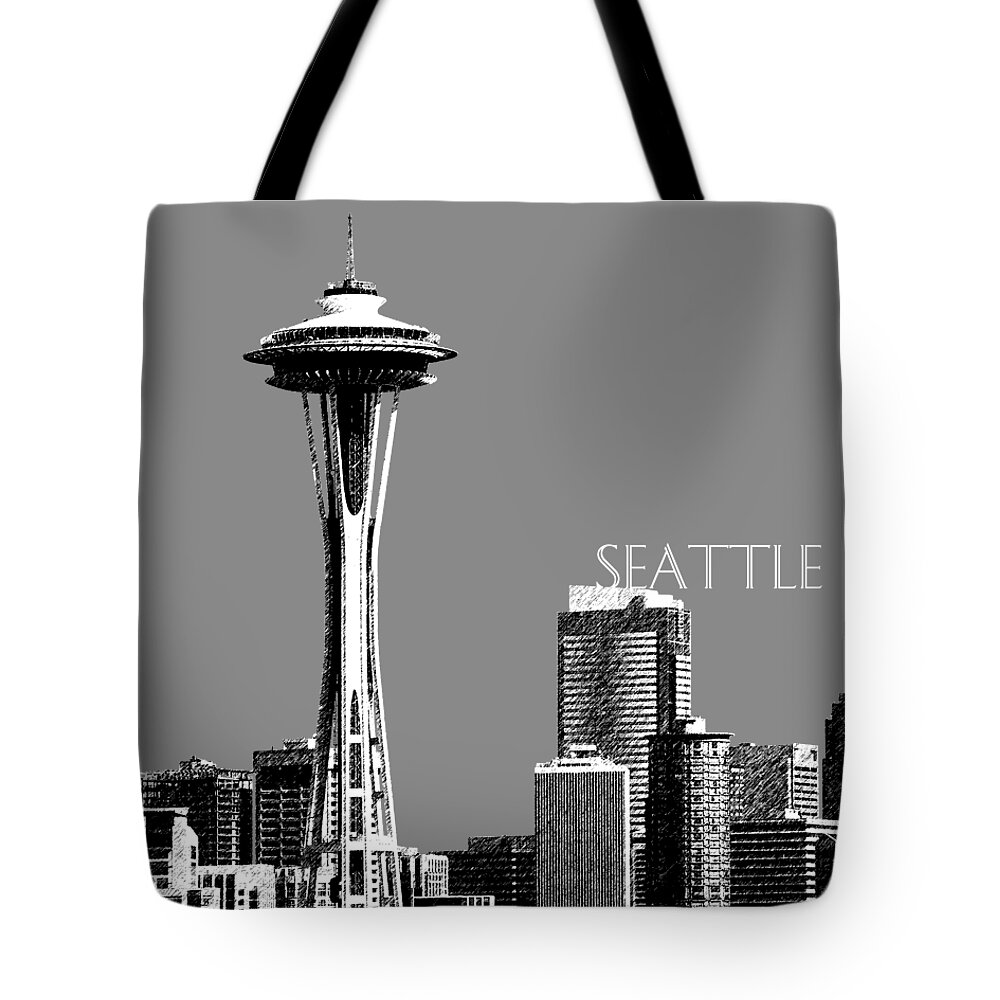 Architecture Tote Bag featuring the digital art Seattle Skyline Space Needle - Pewter by DB Artist