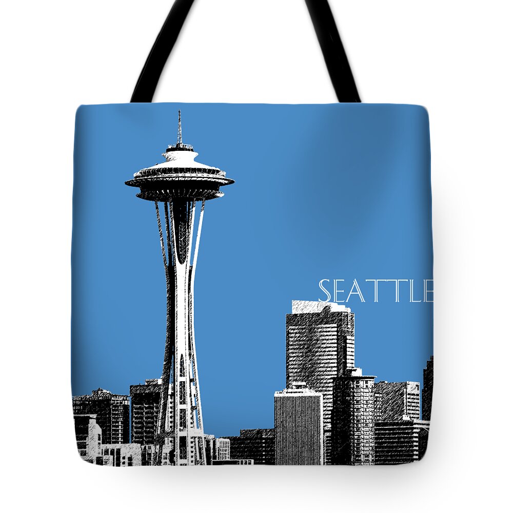 Architecture Tote Bag featuring the digital art Seattle Skyline Space Needle - Slate Blue by DB Artist